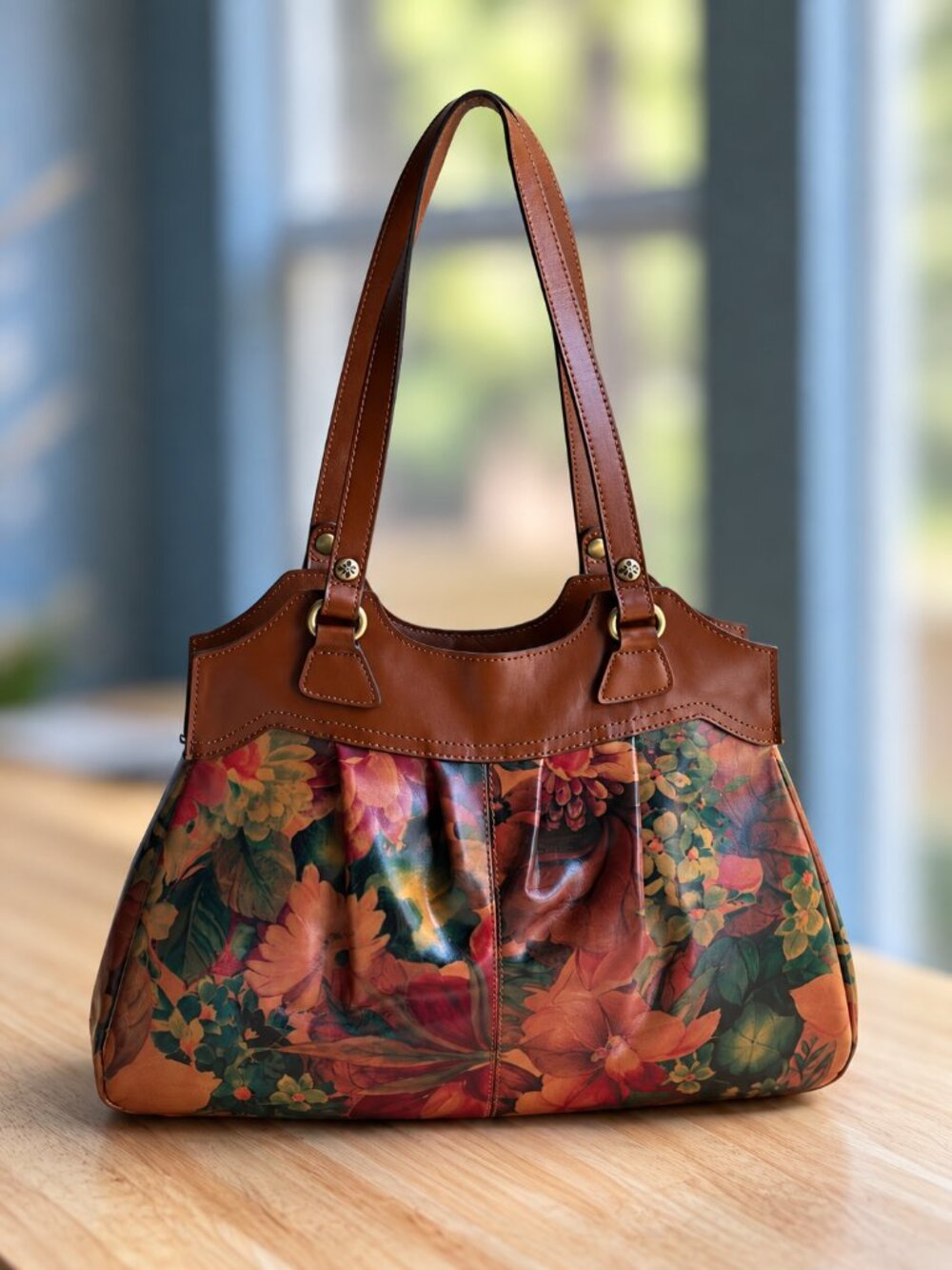 Patricia Nash Napoli Floral Leather Satchel Shoulder Bag NWT Faux Suede Large